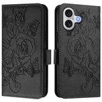 エンボス加工ローズ RFID 防盗レザー製フォンケース、iPhone 17 Pro Max 用、iPhone 17 Pro 用、iPhone 17 用、iPhone Air 用、iPhone SE 2024 用、iPhone 16 Pro Max 用、iPhone 16 Pro 用、iPhone 16 Plus 用