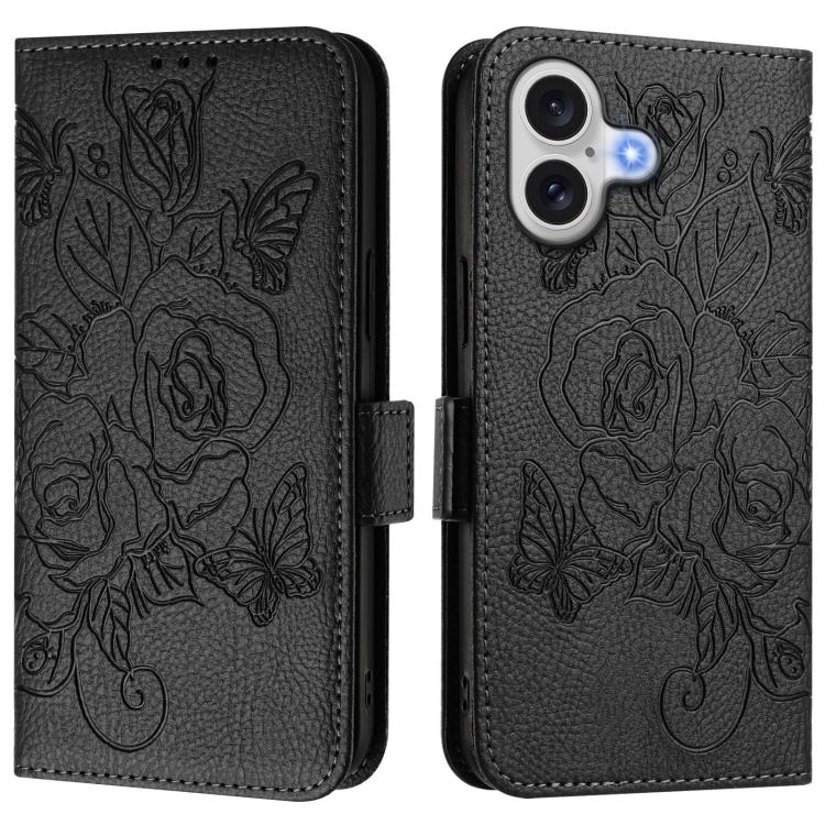 エンボス加工ローズ RFID 防盗レザー製フォンケース、iPhone 17 Pro Max 用、iPhone 17 Pro 用、iPhone 17 用、iPhone Air 用、iPhone SE 2024 用、iPhone 16 Pro Max 用、iPhone 16 Pro 用、iPhone 16 Plus 用