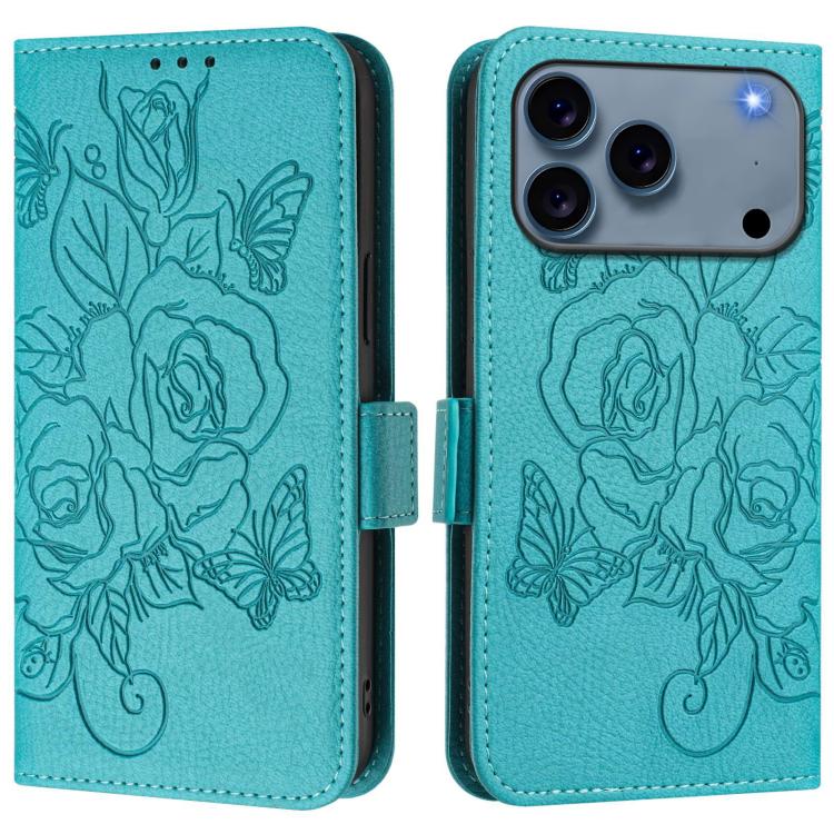 エンボス加工ローズ RFID 防盗レザー製フォンケース、iPhone 17 Pro Max 用、iPhone 17 Pro 用、iPhone 17 用、iPhone Air 用、iPhone SE 2024 用、iPhone 16 Pro Max 用、iPhone 16 Pro 用、iPhone 16 Plus 用