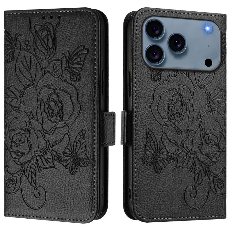 エンボス加工ローズ RFID 防盗レザー製フォンケース、iPhone 17 Pro Max 用、iPhone 17 Pro 用、iPhone 17 用、iPhone Air 用、iPhone SE 2024 用、iPhone 16 Pro Max 用、iPhone 16 Pro 用、iPhone 16 Plus 用