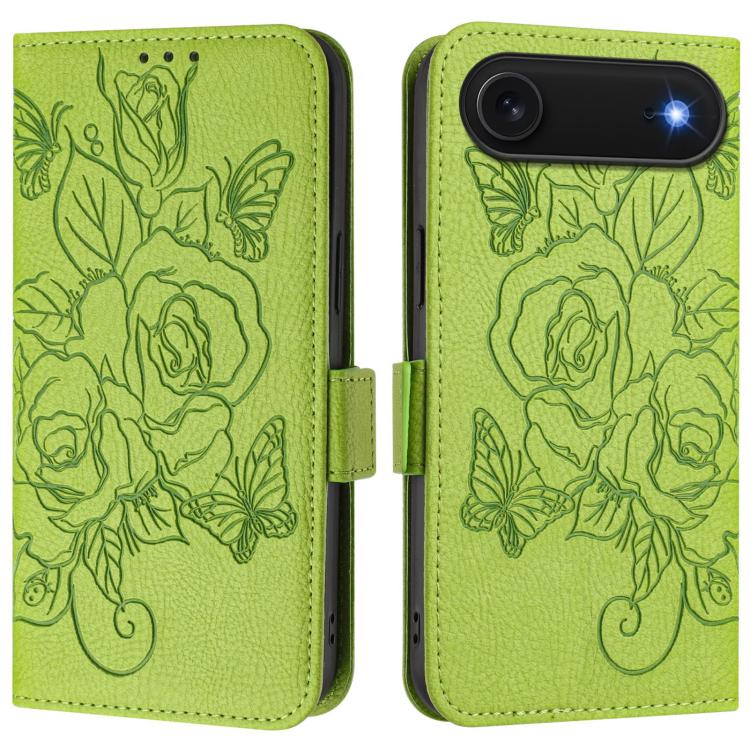 エンボス加工ローズ RFID 防盗レザー製フォンケース、iPhone 17 Pro Max 用、iPhone 17 Pro 用、iPhone 17 用、iPhone Air 用、iPhone SE 2024 用、iPhone 16 Pro Max 用、iPhone 16 Pro 用、iPhone 16 Plus 用