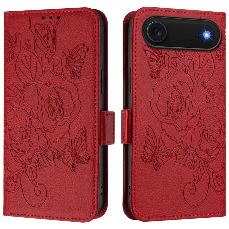 エンボス加工ローズ RFID 防盗レザー製フォンケース、iPhone 17 Pro Max 用、iPhone 17 Pro 用、iPhone 17 用、iPhone Air 用、iPhone SE 2024 用、iPhone 16 Pro Max 用、iPhone 16 Pro 用、iPhone 16 Plus 用