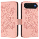 エンボス加工ローズ RFID 防盗レザー製フォンケース、iPhone 17 Pro Max 用、iPhone 17 Pro 用、iPhone 17 用、iPhone Air 用、iPhone SE 2024 用、iPhone 16 Pro Max 用、iPhone 16 Pro 用、iPhone 16 Plus 用