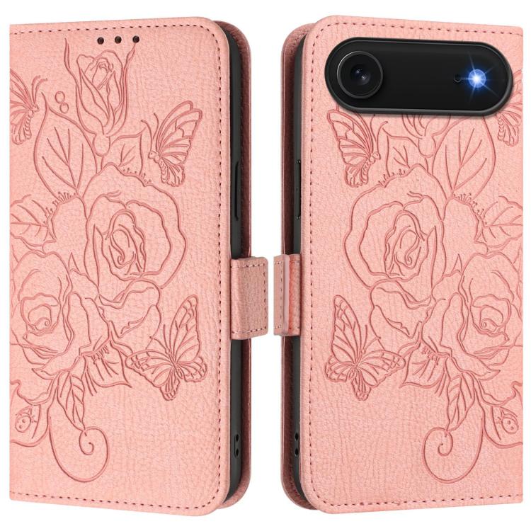 エンボス加工ローズ RFID 防盗レザー製フォンケース、iPhone 17 Pro Max 用、iPhone 17 Pro 用、iPhone 17 用、iPhone Air 用、iPhone SE 2024 用、iPhone 16 Pro Max 用、iPhone 16 Pro 用、iPhone 16 Plus 用