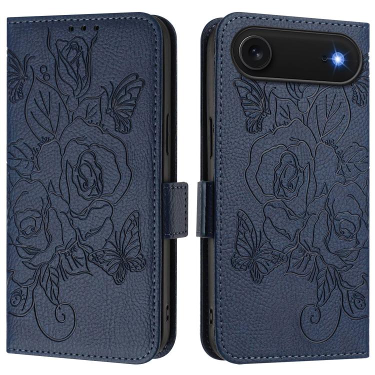 エンボス加工ローズ RFID 防盗レザー製フォンケース、iPhone 17 Pro Max 用、iPhone 17 Pro 用、iPhone 17 用、iPhone Air 用、iPhone SE 2024 用、iPhone 16 Pro Max 用、iPhone 16 Pro 用、iPhone 16 Plus 用