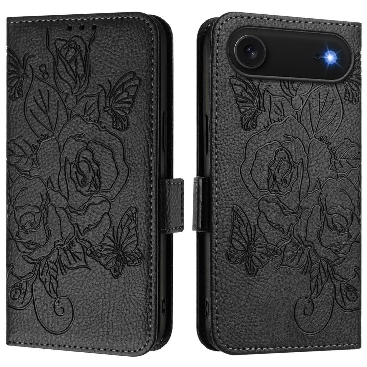 エンボス加工ローズ RFID 防盗レザー製フォンケース、iPhone 17 Pro Max 用、iPhone 17 Pro 用、iPhone 17 用、iPhone Air 用、iPhone SE 2024 用、iPhone 16 Pro Max 用、iPhone 16 Pro 用、iPhone 16 Plus 用