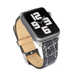 グリッターシークインレザー交換用ストラップウォッチバンド、Apple Watch 5 & 4 44mm / 3 & 2 & 1 42mm用、Apple Watch Series 7 41mm / 6 & SE & 5 & 4 40mm / 3 & 2 & 1 38mm用、Apple Watch Series 8&7 41mm / SE 2&6&SE&5&4 40mm / 3&2&1 38mm用