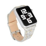 グリッターシークインレザー交換用ストラップウォッチバンド、Apple Watch 5 & 4 44mm / 3 & 2 & 1 42mm用、Apple Watch Series 7 41mm / 6 & SE & 5 & 4 40mm / 3 & 2 & 1 38mm用、Apple Watch Series 8&7 41mm / SE 2&6&SE&5&4 40mm / 3&2&1 38mm用