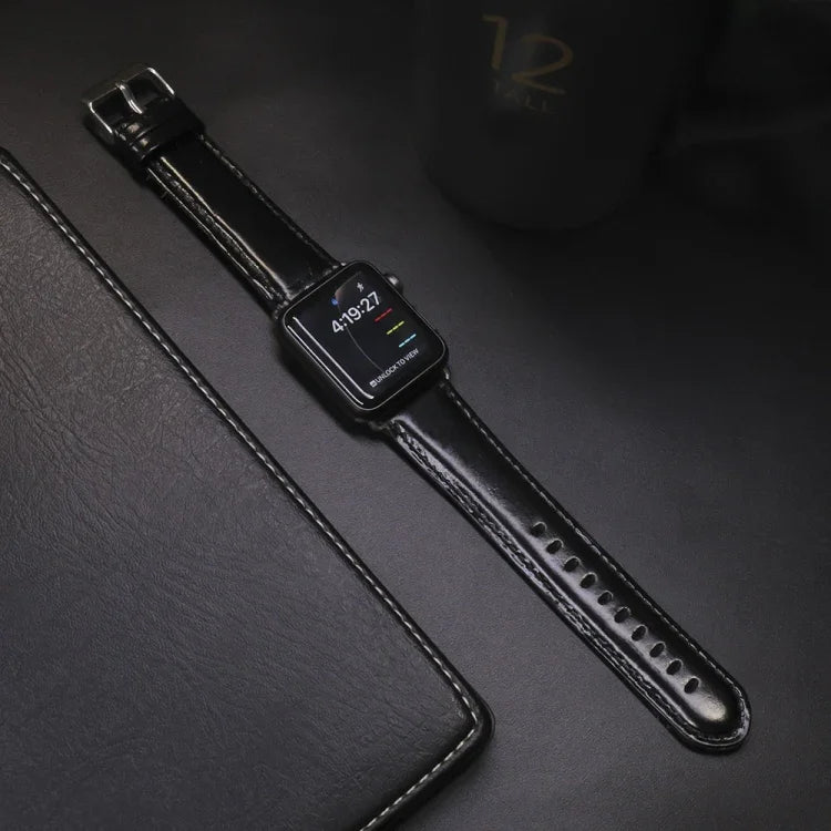 ラウンドテイルレトロ クレイジーホーステクスチャ 本革交換用ストラップウォッチバンド、Apple Watch 5 & 4 44mm / 3 & 2 & 1 42mm用、Apple Watch Series 7 41mm / 6 & SE & 5 & 4 40mm / 3 & 2 & 1 38mm用