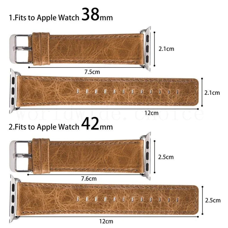 ラウンドテイルレトロ クレイジーホーステクスチャ 本革交換用ストラップウォッチバンド、Apple Watch 5 & 4 44mm / 3 & 2 & 1 42mm用、Apple Watch Series 7 41mm / 6 & SE & 5 & 4 40mm / 3 & 2 & 1 38mm用