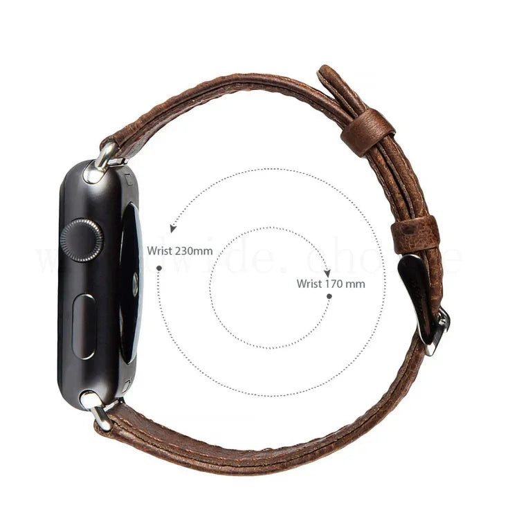 ラウンドテイルレトロ クレイジーホーステクスチャ 本革交換用ストラップウォッチバンド、Apple Watch 5 & 4 44mm / 3 & 2 & 1 42mm用、Apple Watch Series 7 41mm / 6 & SE & 5 & 4 40mm / 3 & 2 & 1 38mm用