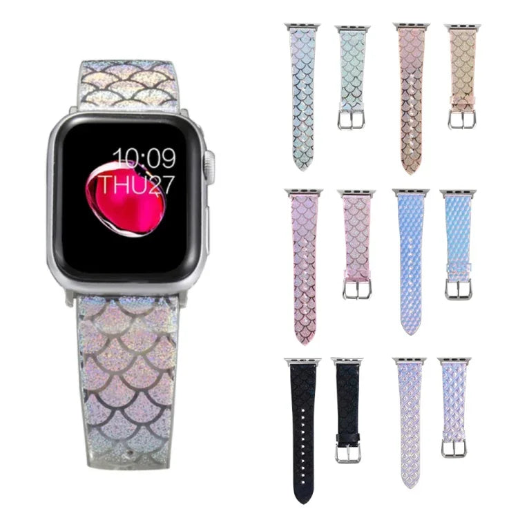 変色グリッター魚鱗テクスチャ交換用ストラップ、Apple Watch 5 & 4 40mm / 3 & 2 & 1 38mm用、Apple Watch 5 & 4 44mm / 3 & 2 & 1 42mm用