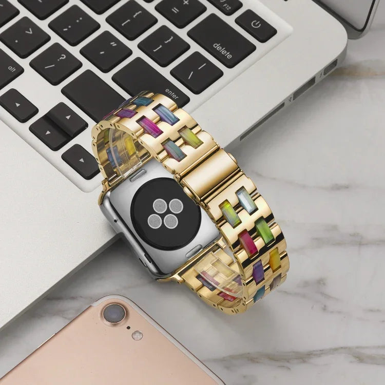 ステンレススチール＋樹脂ウォッチリストストラップ、Apple Watch 5 & 4 44mm / 3 & 2 & 1 42mm用、Apple Watch Series 8&7 41mm / SE 2&6&SE&5&4 40mm / 3&2&1 38mm用、Apple Watch Series 7 41mm / 6 & SE & 5 & 4 40mm / 3 & 2 & 1 38mm用