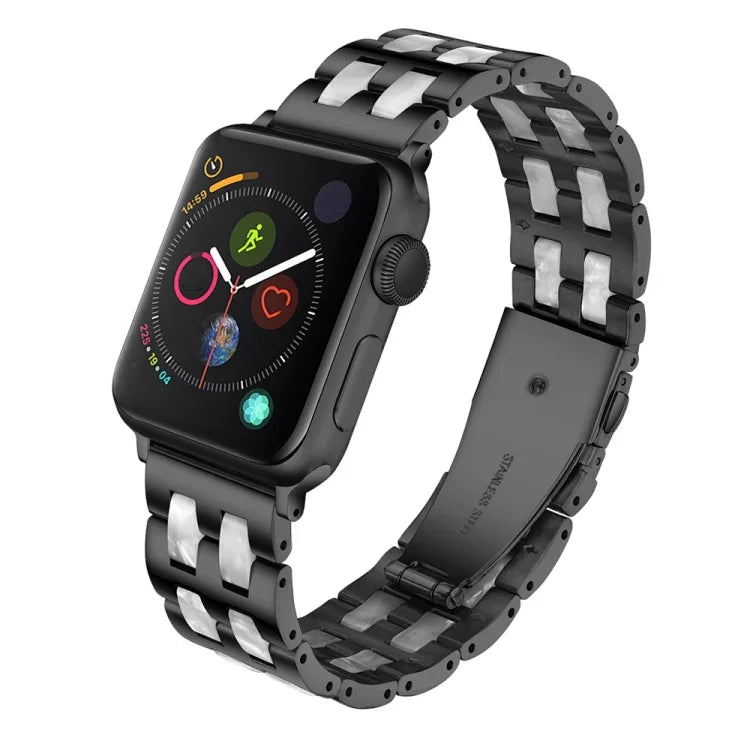 ステンレススチール＋樹脂ウォッチリストストラップ、Apple Watch 5 & 4 44mm / 3 & 2 & 1 42mm用、Apple Watch Series 8&7 41mm / SE 2&6&SE&5&4 40mm / 3&2&1 38mm用、Apple Watch Series 7 41mm / 6 & SE & 5 & 4 40mm / 3 & 2 & 1 38mm用