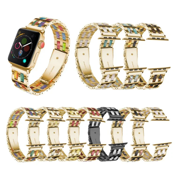 ステンレススチール＋樹脂ウォッチリストストラップ、Apple Watch 5 & 4 44mm / 3 & 2 & 1 42mm用、Apple Watch Series 8&7 41mm / SE 2&6&SE&5&4 40mm / 3&2&1 38mm用、Apple Watch Series 7 41mm / 6 & SE & 5 & 4 40mm / 3 & 2 & 1 38mm用