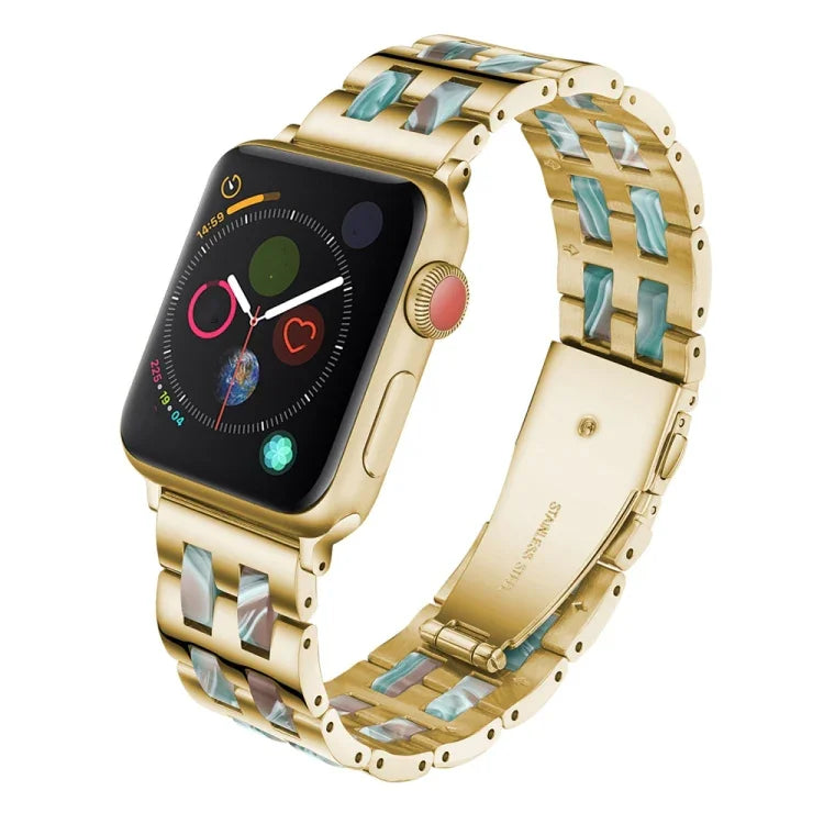 ステンレススチール＋樹脂ウォッチリストストラップ、Apple Watch 5 & 4 44mm / 3 & 2 & 1 42mm用、Apple Watch Series 8&7 41mm / SE 2&6&SE&5&4 40mm / 3&2&1 38mm用、Apple Watch Series 7 41mm / 6 & SE & 5 & 4 40mm / 3 & 2 & 1 38mm用