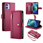 9カードスロット ジッパー付き財布型レザーケース、iPhone 14 Pro Max 用、iPhone 13 Pro Max 用、iPhone 13 Pro 用、iPhone 13 用、iPhone 13 mini 用、iPhone 12 / 12 Pro 用、iPhone 12 Pro Max 用、iPhone 12 mini 用