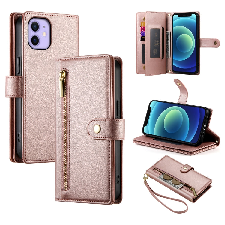 9カードスロット ジッパー付き財布型レザーケース、iPhone 14 Pro Max 用、iPhone 13 Pro Max 用、iPhone 13 Pro 用、iPhone 13 用、iPhone 13 mini 用、iPhone 12 / 12 Pro 用、iPhone 12 Pro Max 用、iPhone 12 mini 用