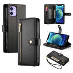 9カードスロット ジッパー付き財布型レザーケース、iPhone 14 Pro Max 用、iPhone 13 Pro Max 用、iPhone 13 Pro 用、iPhone 13 用、iPhone 13 mini 用、iPhone 12 / 12 Pro 用、iPhone 12 Pro Max 用、iPhone 12 mini 用