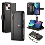 9カードスロット ジッパー付き財布型レザーケース、iPhone 14 Pro Max 用、iPhone 13 Pro Max 用、iPhone 13 Pro 用、iPhone 13 用、iPhone 13 mini 用、iPhone 12 / 12 Pro 用、iPhone 12 Pro Max 用、iPhone 12 mini 用