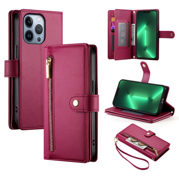 9カードスロット ジッパー付き財布型レザーケース、iPhone 14 Pro Max 用、iPhone 13 Pro Max 用、iPhone 13 Pro 用、iPhone 13 用、iPhone 13 mini 用、iPhone 12 / 12 Pro 用、iPhone 12 Pro Max 用、iPhone 12 mini 用
