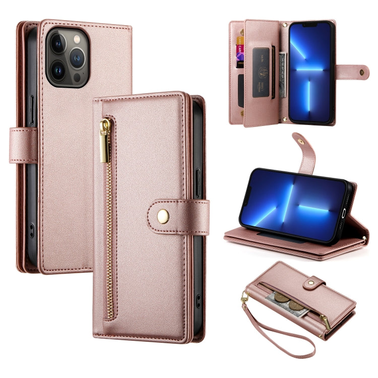 9カードスロット ジッパー付き財布型レザーケース、iPhone 14 Pro Max 用、iPhone 13 Pro Max 用、iPhone 13 Pro 用、iPhone 13 用、iPhone 13 mini 用、iPhone 12 / 12 Pro 用、iPhone 12 Pro Max 用、iPhone 12 mini 用