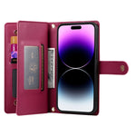 9カードスロット ジッパー付き財布型レザーケース、iPhone 14 Pro Max 用、iPhone 13 Pro Max 用、iPhone 13 Pro 用、iPhone 13 用、iPhone 13 mini 用、iPhone 12 / 12 Pro 用、iPhone 12 Pro Max 用、iPhone 12 mini 用