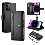 9カードスロット ジッパー付き財布型レザーケース、iPhone 14 Pro Max 用、iPhone 13 Pro Max 用、iPhone 13 Pro 用、iPhone 13 用、iPhone 13 mini 用、iPhone 12 / 12 Pro 用、iPhone 12 Pro Max 用、iPhone 12 mini 用
