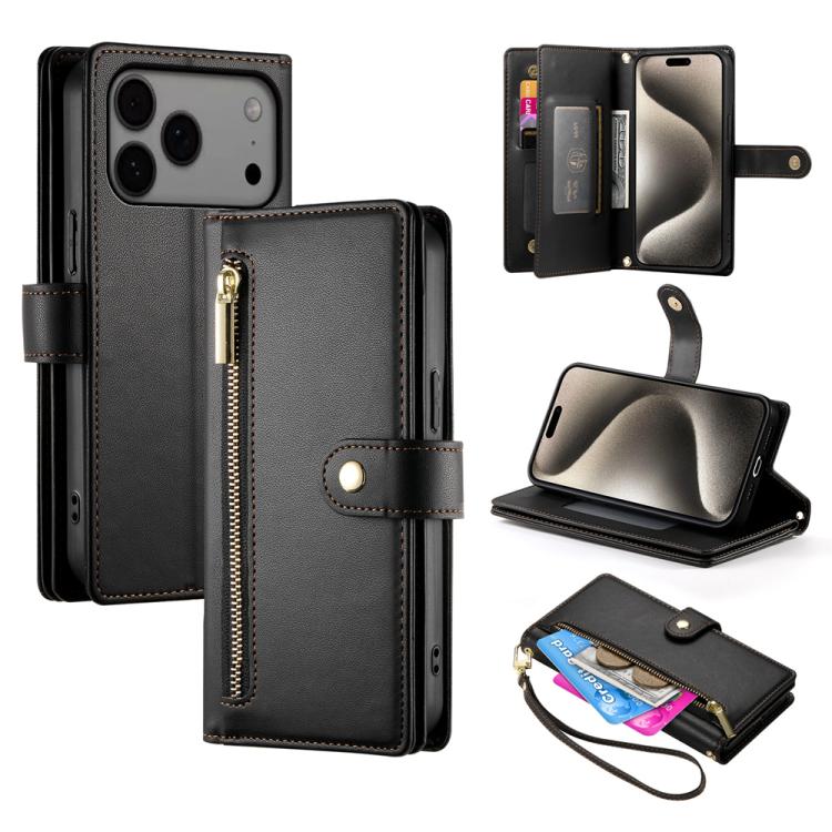 9カードスロット ジッパー付き財布型レザーケース、iPhone 17 Pro Max 用、iPhone 17 Pro 用、iPhone 17 用、iPhone Air 用、iPhone 16e 用、iPhone 16 Pro Max 用、iPhone 16 Pro 用、iPhone 16 Plus 用
