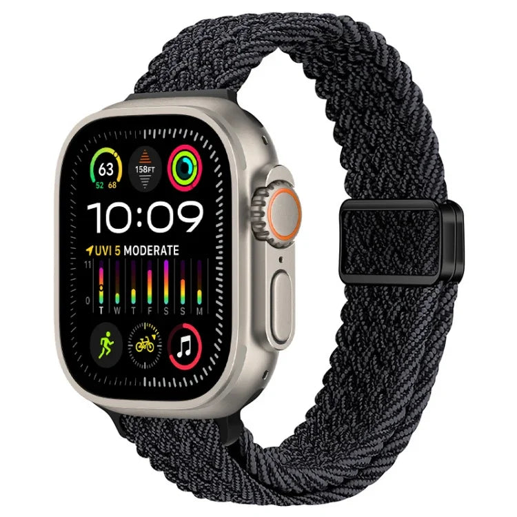 スリム磁気バックルナイロン編みウォッチバンド、Apple Watch Ultra 2 49mm用、Apple Watch Series 9 45mm用