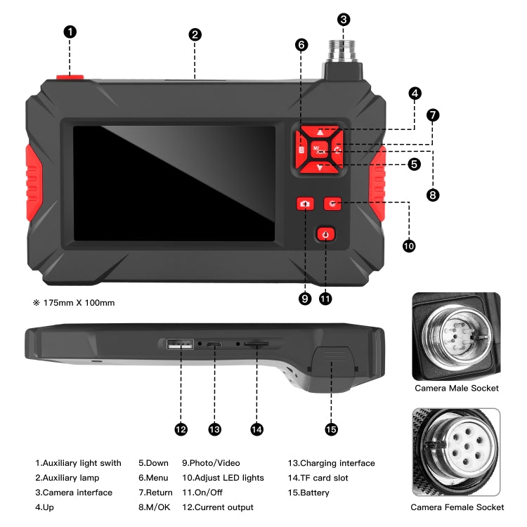 P30 8mm 1080P IP68 防水 4.3インチスクリーン デュアルカメラデジタル内視鏡、2m ハードケーブル、5m ハードケーブル、10m ハードケーブル