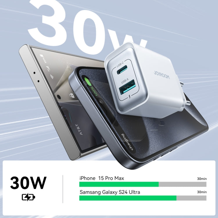 JOYROOM JR-TCF15 30W USB+USB-C / Type-C 急速充電器、EUプラグ、UKプラグ