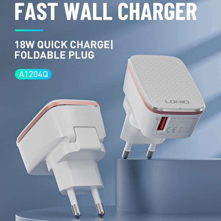 LDNIO A1204Q QC3.0 18W USB 急速充電器 1m USB to 8ピンケーブル付き、EUプラグ、UKプラグ、USプラグ