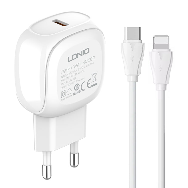LDNIO A1206C PD27W USB-C / Type-C 急速充電器 1m 8ピンケーブル付き、EUプラグ