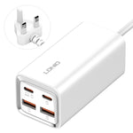 LDNIO A4610C PD65W デュアルUSB-C / Type-C＋デュアルUSB高速充電器、ケーブル長1.5m、EUプラグ、A4610C（UKプラグ）、USプラグ