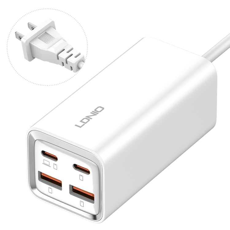 LDNIO A4610C PD65W デュアルUSB-C / Type-C＋デュアルUSB高速充電器、ケーブル長1.5m、EUプラグ、A4610C（UKプラグ）、USプラグ