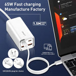 LDNIO A4610C PD65W デュアルUSB-C / Type-C＋デュアルUSB高速充電器、ケーブル長1.5m、EUプラグ、A4610C（UKプラグ）、USプラグ