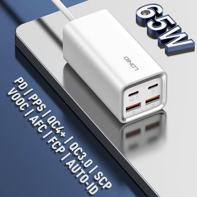 LDNIO A4610C PD65W デュアルUSB-C / Type-C＋デュアルUSB高速充電器、ケーブル長1.5m、EUプラグ、A4610C（UKプラグ）、USプラグ