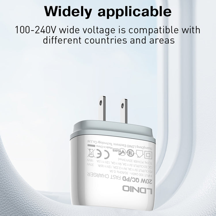 LDNIO Q229 QC3.0 / PD20W USB + Type-C 急速充電器 1m USB to 8ピンケーブル付き、EUプラグ、UKプラグ、USプラグ