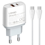 LDNIO Q229 QC3.0 / PD20W USB＋Type-C高速充電器 1m Type-C to Type-Cケーブル付き、EUプラグ、UKプラグ、USプラグ