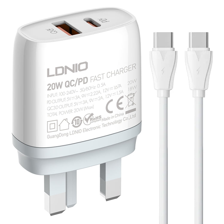 LDNIO Q229 QC3.0 / PD20W USB＋Type-C高速充電器 1m Type-C to Type-Cケーブル付き、EUプラグ、UKプラグ、USプラグ