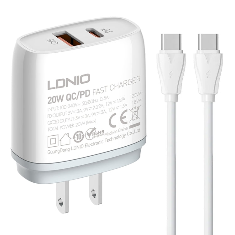 LDNIO Q229 QC3.0 / PD20W USB＋Type-C高速充電器 1m Type-C to Type-Cケーブル付き、EUプラグ、UKプラグ、USプラグ