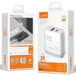 LDNIO Q229 QC3.0 / PD20W USB＋Type-C高速充電器 1m Type-C to Type-Cケーブル付き、EUプラグ、UKプラグ、USプラグ