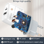 LDNIO Q229 QC3.0 / PD20W USB＋Type-C高速充電器 1m Type-C to Type-Cケーブル付き、EUプラグ、UKプラグ、USプラグ