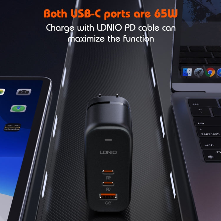 LDNIO Q366 65W USB + デュアル Type-C ポートチャージャー 1m USB-C / Type-C to USB-C / Type-C データケーブル付き、EUプラグ、UKプラグ、USプラグ