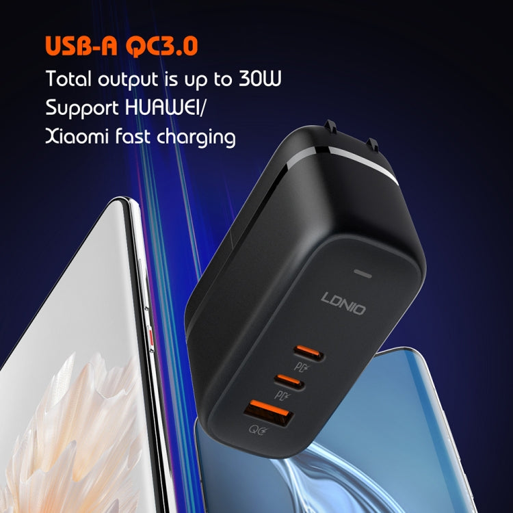 LDNIO Q366 65W USB + デュアル Type-C ポートチャージャー 1m USB-C / Type-C to USB-C / Type-C データケーブル付き、EUプラグ、UKプラグ、USプラグ