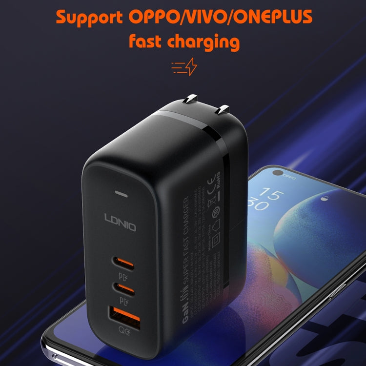 LDNIO Q366 65W USB + デュアル Type-C ポートチャージャー 1m USB-C / Type-C to USB-C / Type-C データケーブル付き、EUプラグ、UKプラグ、USプラグ