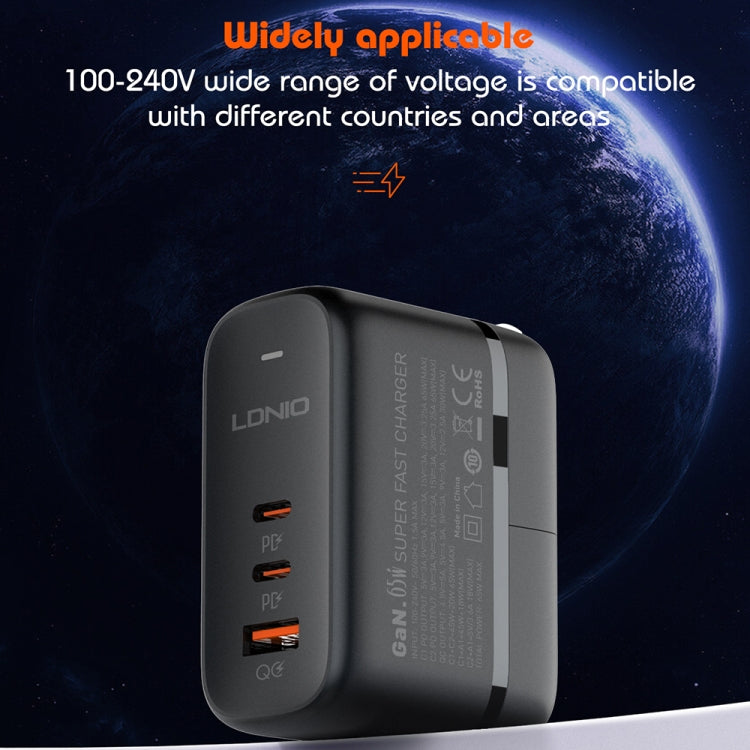 LDNIO Q366 65W USB + デュアル Type-C ポートチャージャー 1m USB-C / Type-C to USB-C / Type-C データケーブル付き、EUプラグ、UKプラグ、USプラグ