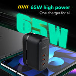 LDNIO Q367 65W GaN 3ポート USB-C / Type-C インターフェースチャージャー 1m USB-C / Type-C to USB-C / Type-C データケーブル付き、EUプラグ、UKプラグ、USプラグ