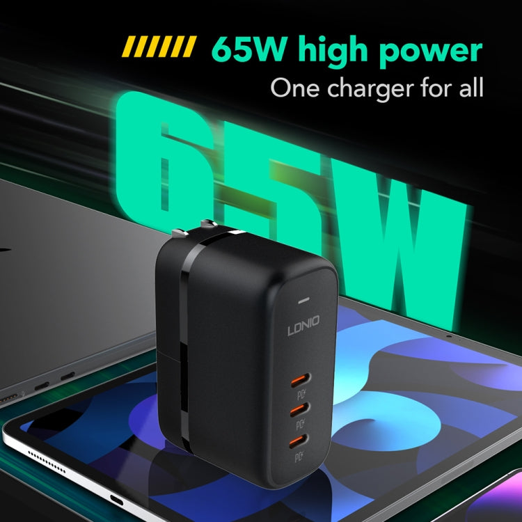 LDNIO Q367 65W GaN 3ポート USB-C / Type-C インターフェースチャージャー 1m USB-C / Type-C to USB-C / Type-C データケーブル付き、EUプラグ、UKプラグ、USプラグ
